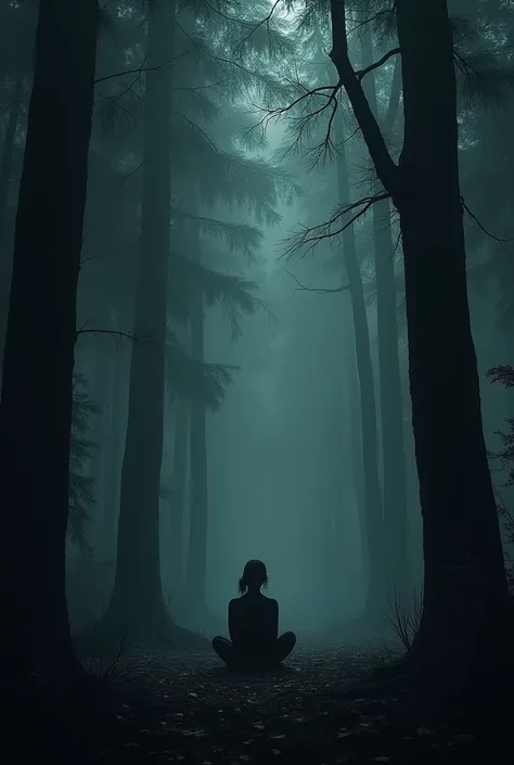 Sitting alone in dark forest 