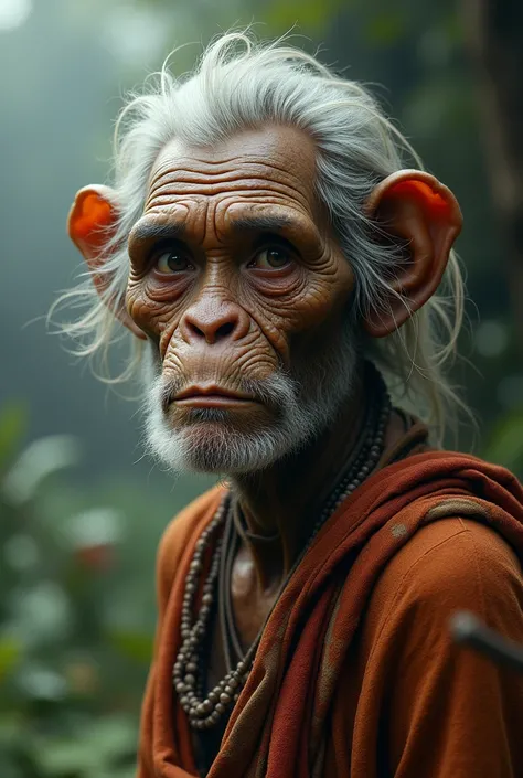 An old woman in indian culture looking like monkey with short hair