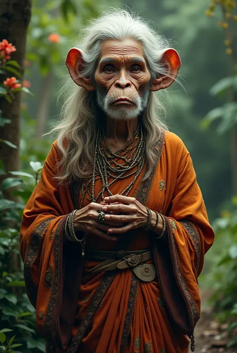 An old woman in indian culture looking like monkey
