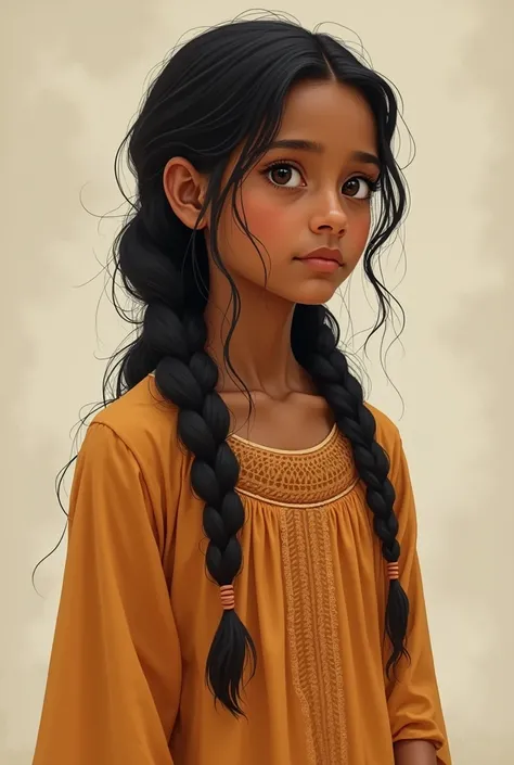 A indian girl with long braids and wearing a simple kurta 