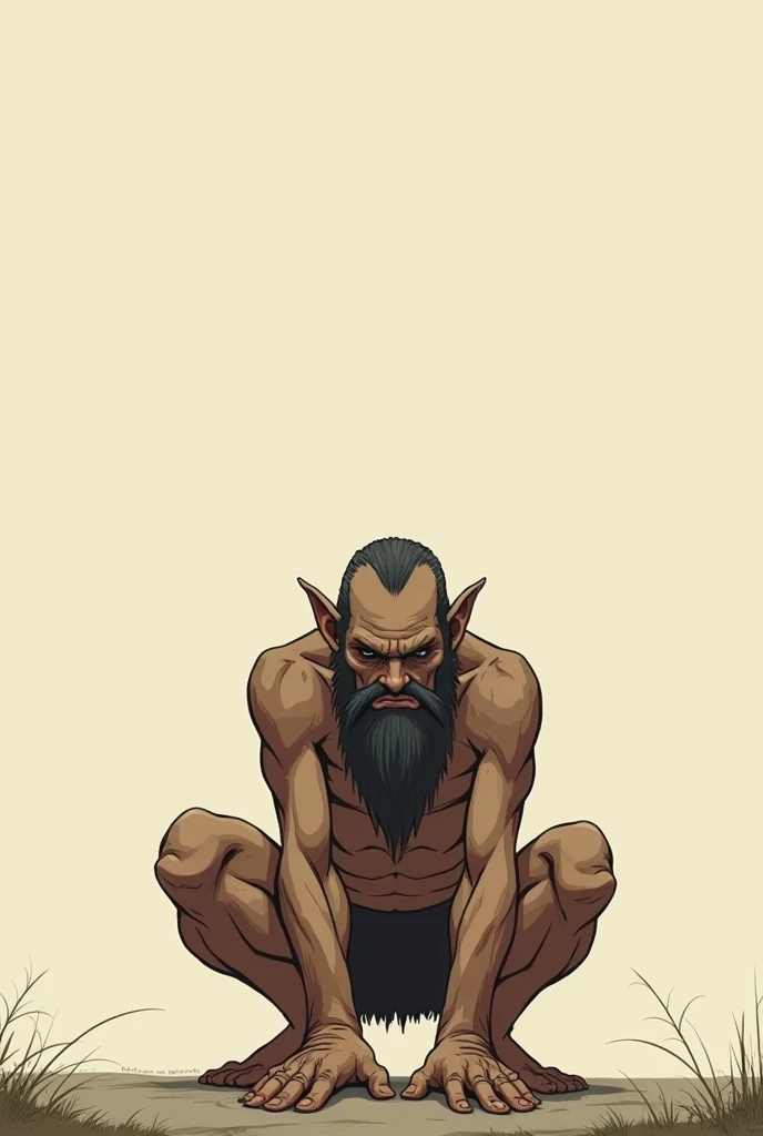  Thin, unclothed dwarf squatting facing east in 2D