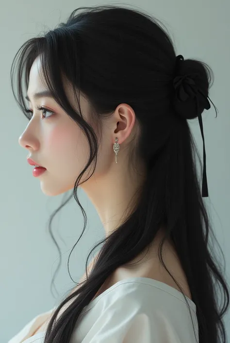 Girl with black hair tie back