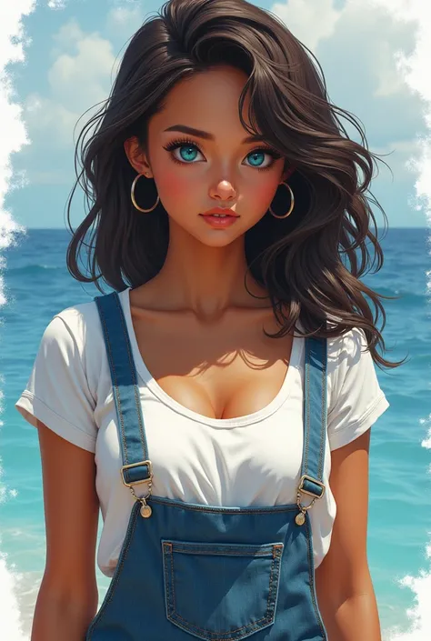 diving instructor，double eyelids，Eye shape tends to be almond shaped，Pupil bias blue，
dark skin，tender，Healthy wheat-colored shiny hairstyle : Long hair less than waist length，Contains a slightly wavy figure : Tall，Good proportions，Can vaguely feel strong ...