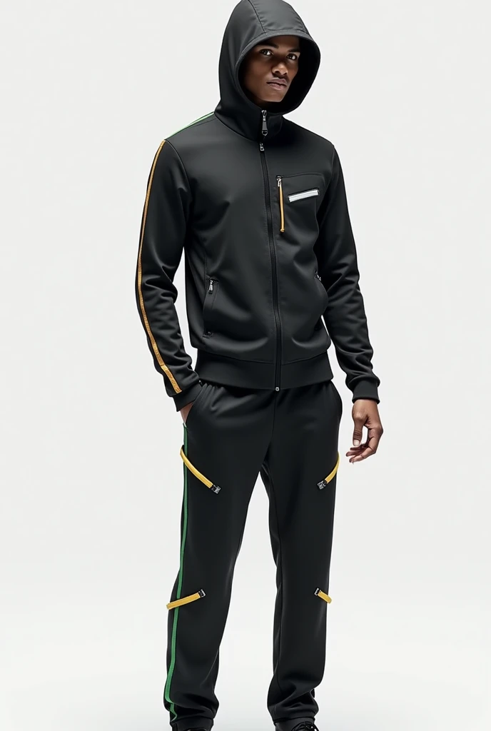 Design a modern for winter
, stylish tracksuit set that combines both comfort and performance. The tracksuit should have a sleek, athletic look with a slim-fit jacket and tapered pants. The jacket should feature a full zip front, high collar, and two side ...