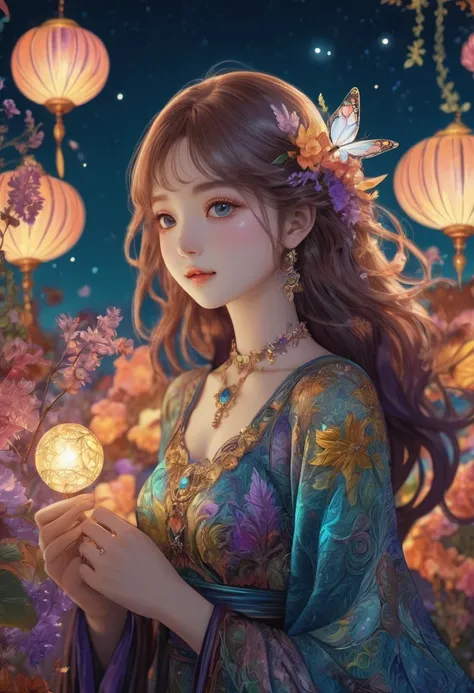 Tarot Cards, beautiful, a girl reading Tarot Cards,Smiling girl,beautiful細部,Detailed lips,Tarot Cards,Ancient Tarot Decks,illustrated Tarot Cards,Vibrant colors,Mysterious atmosphere,Magic Garden,flowerが咲く,moonlight,Night Sky,Soft Glow,Artistic Oil Paintin...