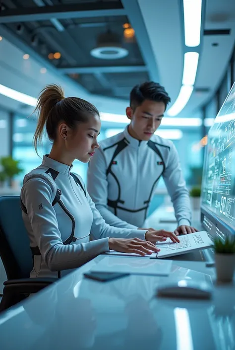 A girl and a guy from the future at work