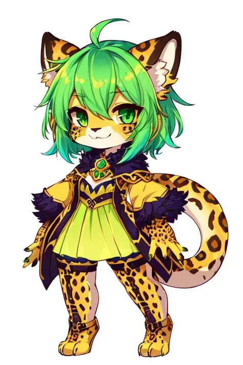 drawing of a cat with green hair and a yellow outfit, of anthro leopard warlock, full body adoptable, humanoid cheetah, colored sketch, anthro gecko, fully colored, chibi monster girl, full body portrait of a zentaur, character adoptable, colored lineart, ...