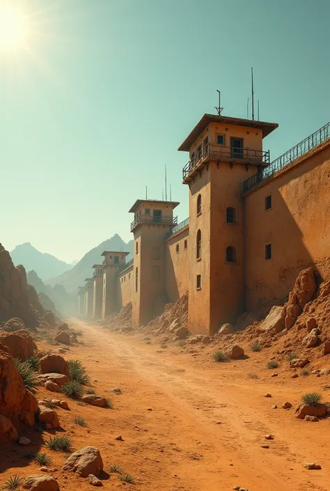 Prison on desert low angle 4k cinematic 