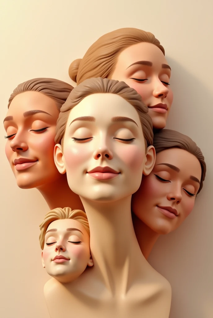 A 3D photo under the topic of good health habits 
 A painting of five human faces