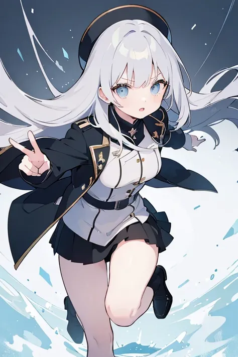 ((masterpiece, Best Quality)),girl、Gray Hair、Black military uniform、mini skirt、Absolute territory、Dynamic pose、cover