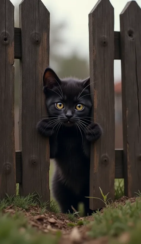 create a realistic picture. The back of the small house looks more open, with a dark brown wooden fence surrounding the yard. Some parts of the fence are quite tight and narrow. Black, a cute kitten, tried to get through the narrow fence, but his body got ...