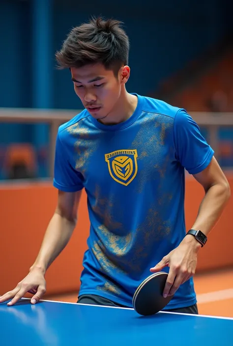 Blue and gold sports table tennis t shirt 