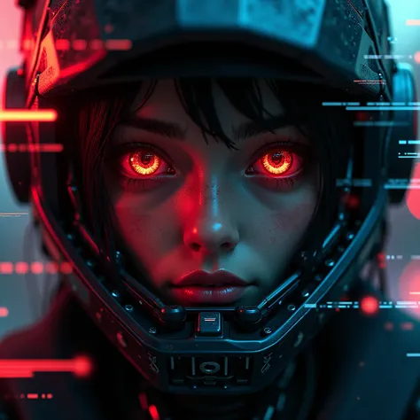 Stylization，Cyberpunk Lighting，Close-up of eyes，Fault wind，Electronic failure