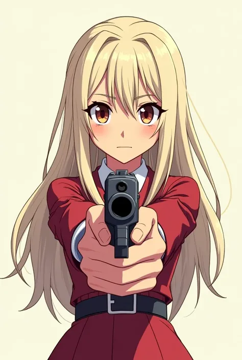 cartoon girl platinum hair holing up a pistol