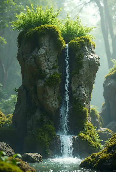 a picture of mosses hitting a rock and then it pouring water