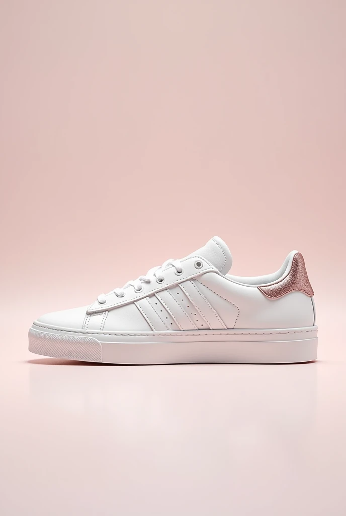 - **minimalist**
- **White**
- **subtle glow**
- **Pink glitter details**
- **side stripes**
- **White rubber sole**
- **Low silhouette**
- **Classic style**
- **Padded tongue**
- **Feminine and elegant**
- **Casual and versatile**
- **Clean and Modern Des...