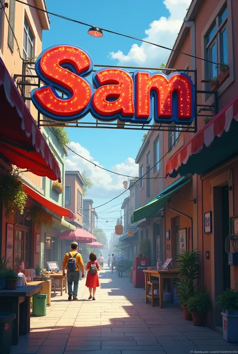 scene with sign saying SAM
