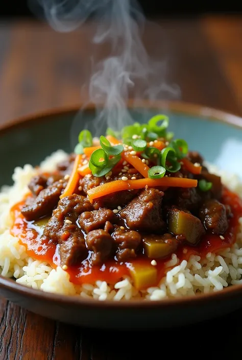 Garlic Beef pickle with hot plane rice