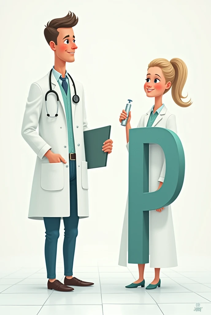 Alphabet PP looking as male and female doctors characters