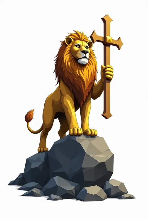 Create a Logo with the following information: ZURIEL CONQUEROR CLUB A lion, con una rock en el bottom, representing faith in Christ. The lion holds a cross in one of its claws, mientras que la otra garras apoyada en la rock.

*COLORS:*

- Golden yellow (li...