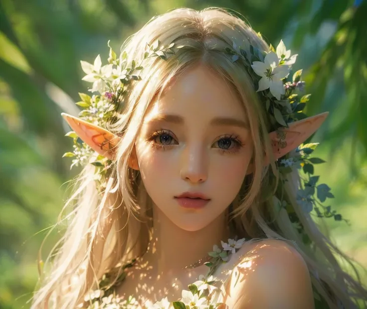 flower fairy, high quality, 8k, Ultra detailed, hdr, cute face, fairy girl, elf, white skin, detailed