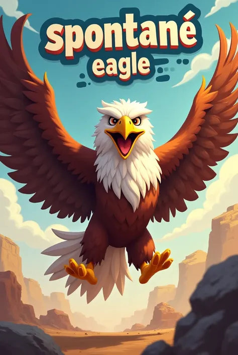 spontaneous eagle mascotte acting unprompted and ambitious  with written under spontané eagle 