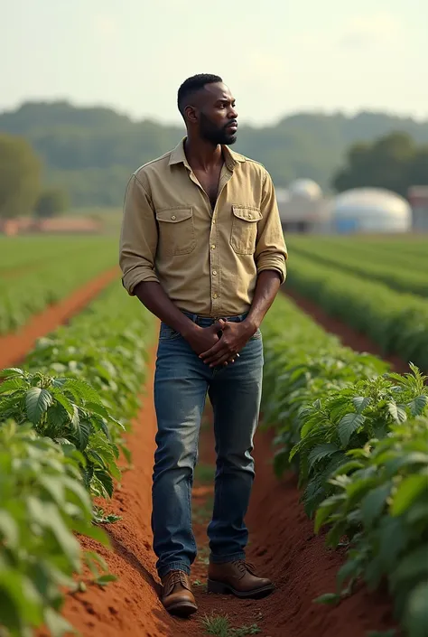 an 1 black man who has a large industrial tomato plantation 