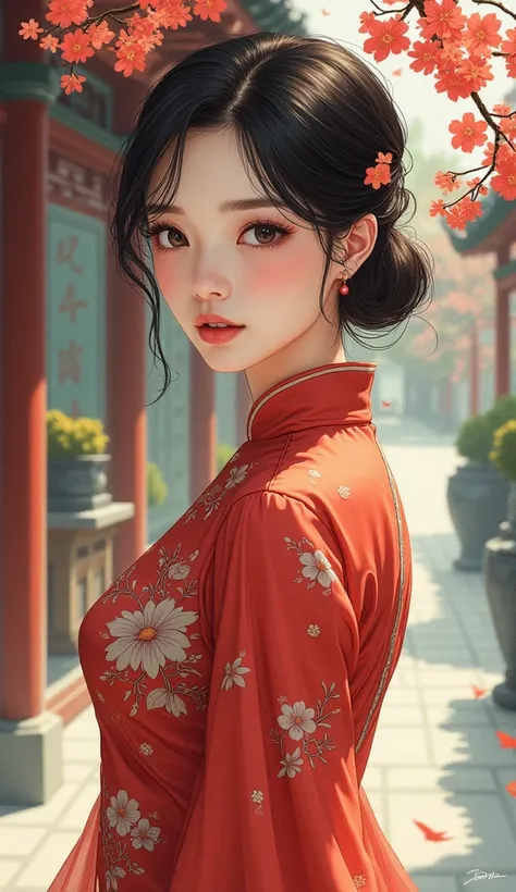 Chinese comics, Beautiful woman wearing Qipao