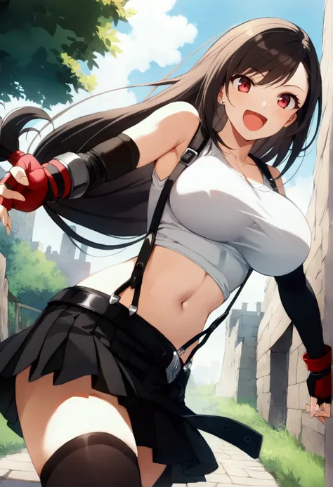 (score_9, score_8_up, score_7_up), BREAK  (masterpeace:1.2),(best quality:1.2),(aesthetic:1.2),(very aesthetic:1.2),(highly detailed),(anime style),,1girl, tifa lockhart, final fantasy,(beautiful). black hair, low-tied long hair, red eyes, bangs, white tan...