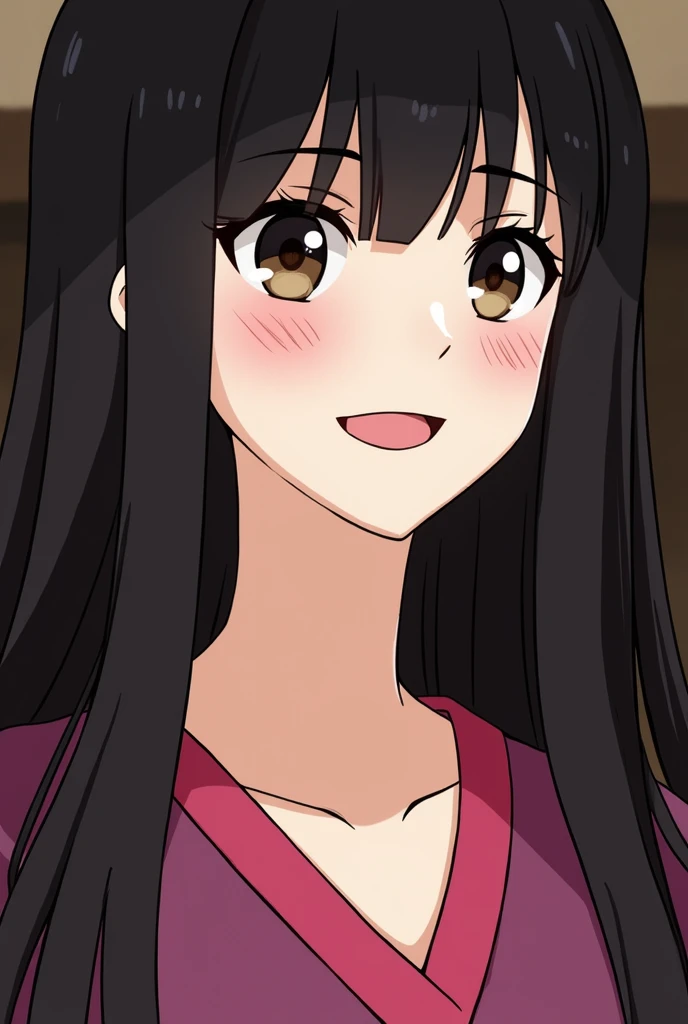 masterpiece, Best Quality, {Best Quality}, {{masterpiece}}, {High resolution}, concentrated, Anime Style, Woman cartoon closeup, Girl Design, Portrait of Gisha, Anime illustrations, Long Hair, Black Hair, Straight eyes, Hair covering the ears, happy, A sop...