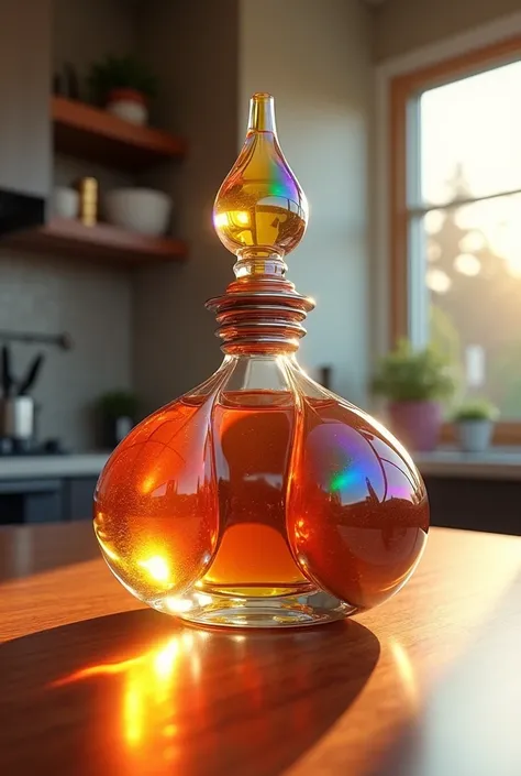 This is a surreal CGI image of a unique large perfume bottle that resembles a male penis and bulges out on both sides like two testicles. The bottle features a large, phallic-shaped cap with grooves that spray out colorful bubble perfume at the top, flanke...