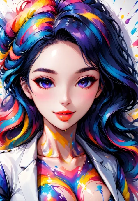 A portrait of a beautiful Japanese woman painted by a professional artist using only colorful paints、High resolution, masterpiece, Winner of numerous awards, Paint art、Top quality artwork