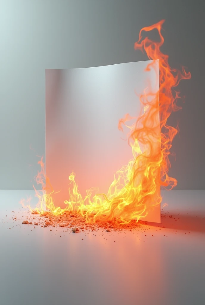 A piece of white paper burn with fire