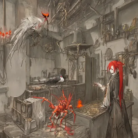 a spider，the fourth sister，stove，alchemy furnace，red-crowned crane