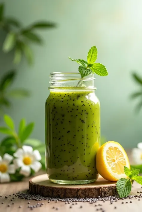 make a chia seed juice photo natural color for social media post