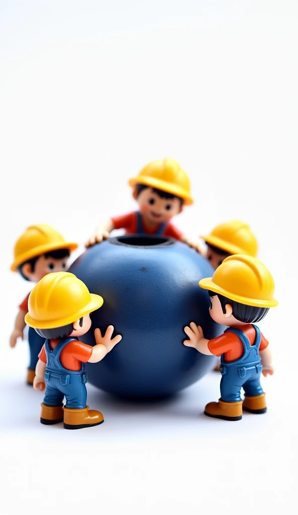 Blueberry Workshop，There are a group of small cartoon construction team plastic figures around the blueberry。White background