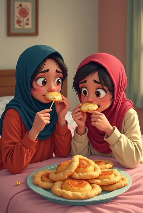 2 bengali muslim sister on bed eating fuska and one age is 15 another is 20 and make it most funny like they are eating crazily and i want to disturb them by sending it to them and they looking at fuska like they never will eat this again😂😂 the fuaka is th...