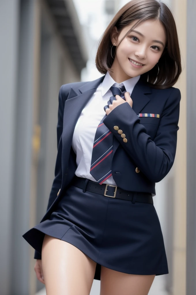 uniform,  dynamic pose, whole body, smile,