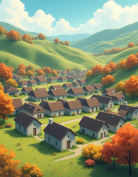 small town with panel houses, autumn, landscape