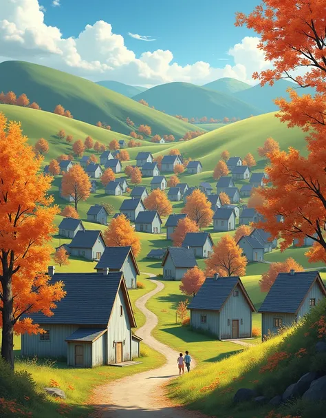 small town with panel houses, autumn, landscape