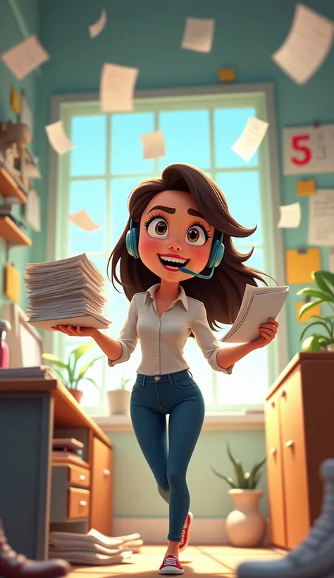 Thursday as a Busy Organizer
Description: A fast-moving character wearing a headset and carrying a stack of papers, Thursday is juggling multiple tasks, organizing events and meetings. It looks focused and slightly stressed but determined to get everything...