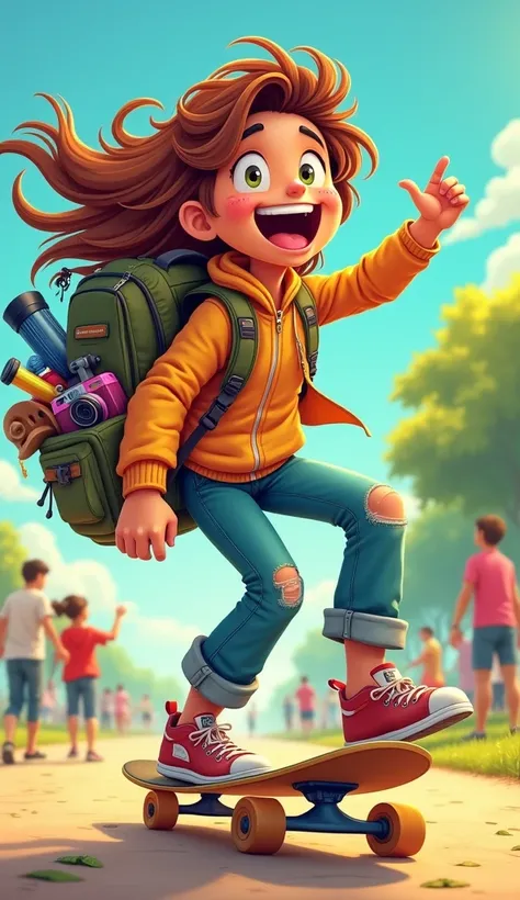 Saturday as a Fun-Loving Adventurer
Description: An adventurous character wearing casual, vibrant clothing, Saturday is riding a skateboard with a huge smile, enjoying a carefree day of fun. It has a backpack filled with fun gear like a camera, frisbee, an...