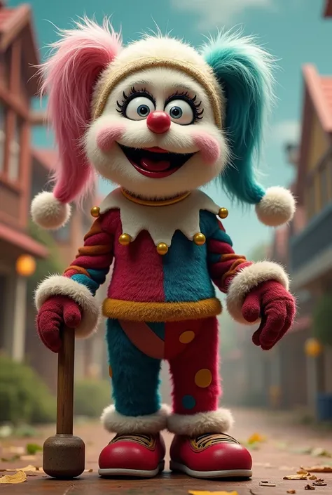 Full body shot of Harley Quinn reimagined as a Muppets character 