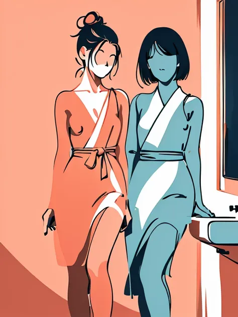 minimalist images, minimalist art, minimalism, minimalist art that achieves more with less, (two women posing naked in a bathroo...