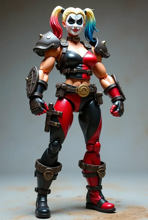 Full body shot of Harley Quinn reimagined as a He-Man action figure 