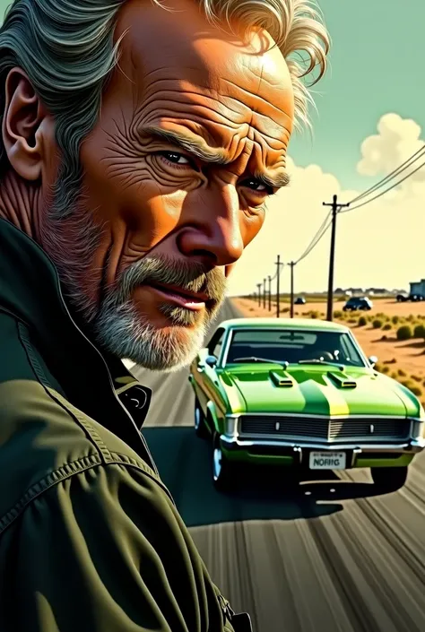 Affiche film gran torino clint Eastwood avec ford torino verte et clint Eastwood 