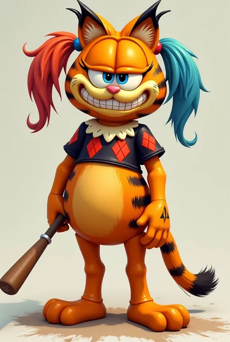 Full body shot of Harley Quinn reimagined as a Garfield character