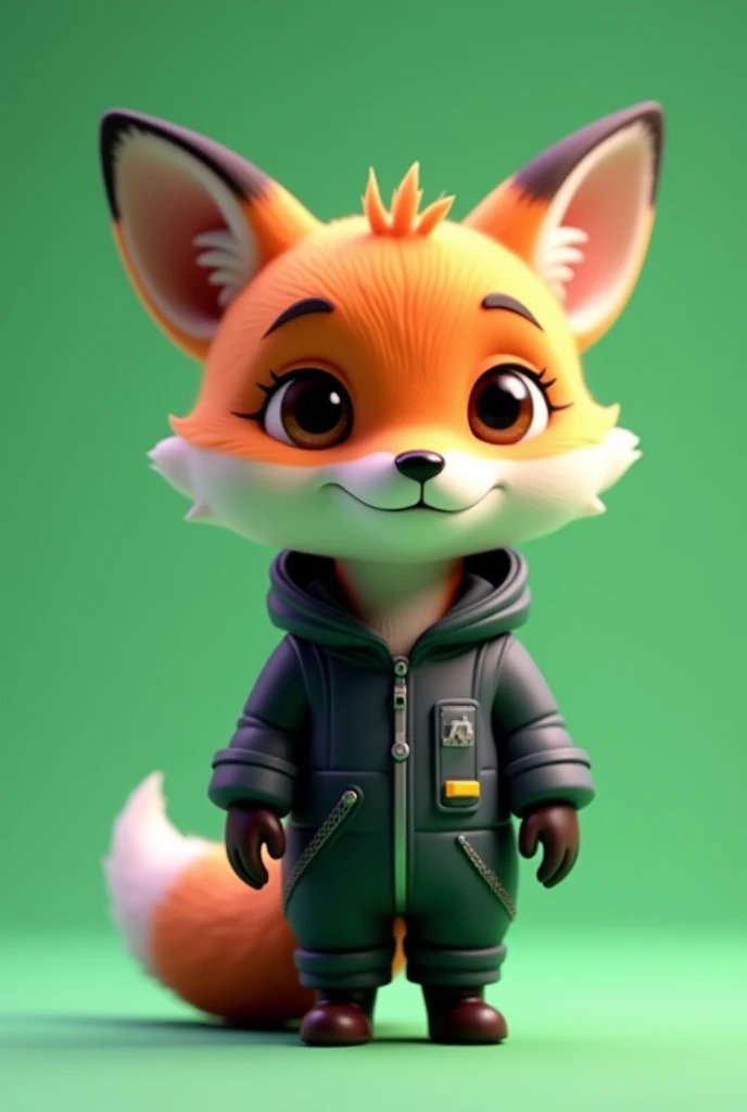 A Fox in a dark spacesuit without halmet, cute an adorable 3D rendering, detailed digital art, cute cartoon characters, render stylized, character cute art rendering .Hdr with a green background