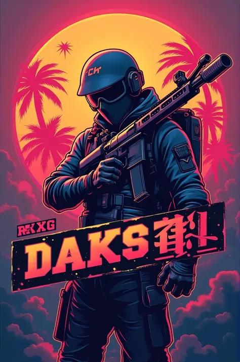 Create a dynamic and eye-catching gaming icon featuring the name RXG DAKSH. Incorporate elements from the game Free Fire, such as action-packed visuals, a vibrant color scheme, and stylized graphics. The design should convey energy and excitement, reflecti...