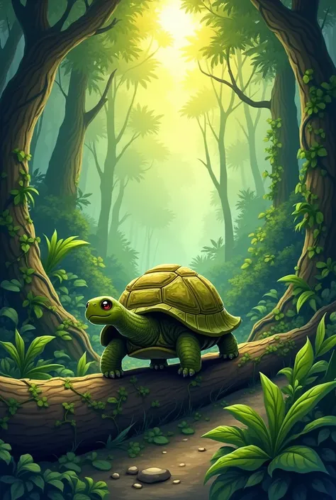 Cartoon tortoise sad in the jungle